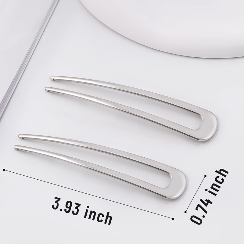 hisial 6Pcs Metal French Hair Pins for Women U Shape Sticks 3.9 Inch Vintage Fork for Hairstyle Accessories(Silver) - Image 2